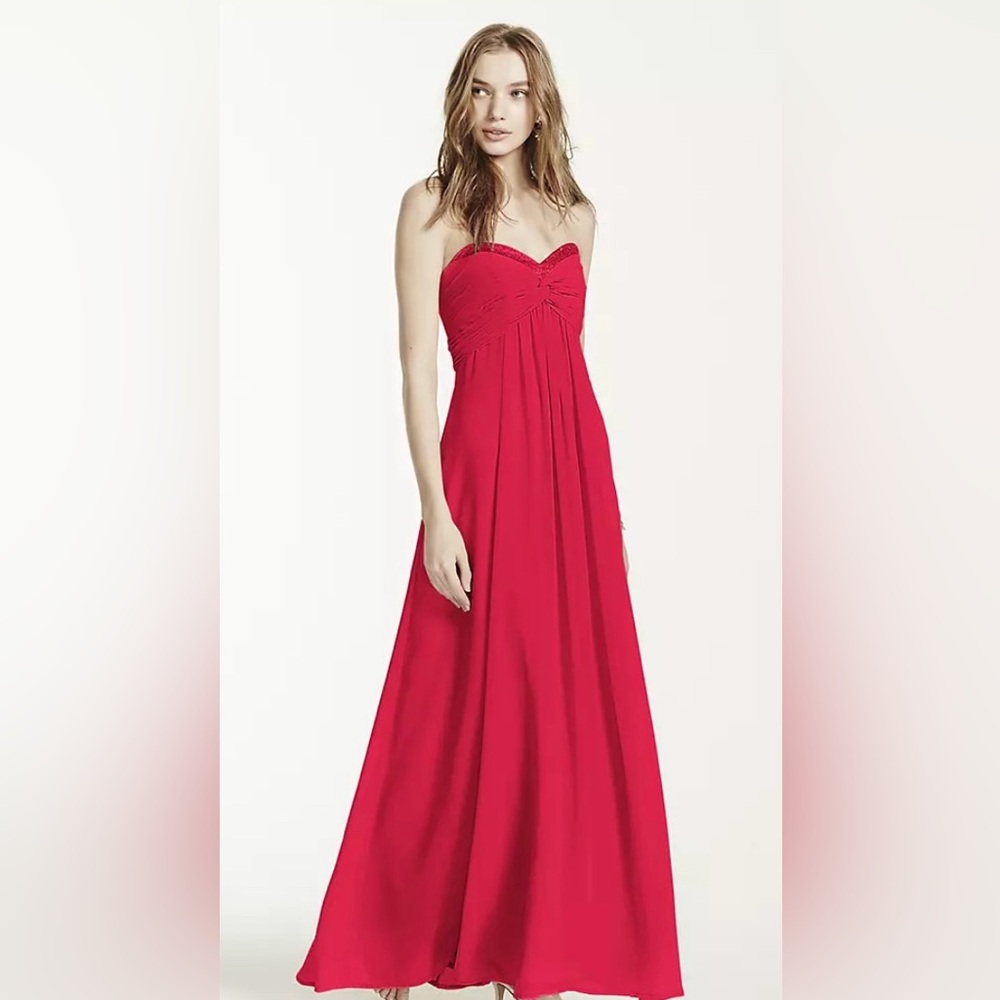 David’s Bridal Sheer Long Chiffon Dress Sweetheart Neckline Size 8 Style F14867